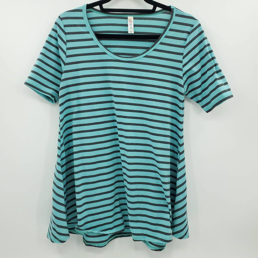 Lularoe Simply Comfortable Perfect Tee XS Striped Teal Black